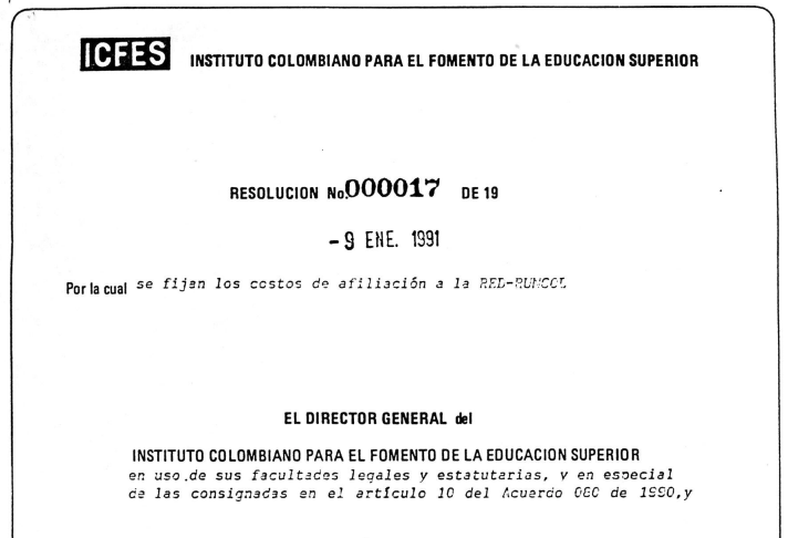 Imagen para Resolución No. 000017 de 9 de enero de 1991 y resolución 000788 de 10 de abril de 1991 por la cual se fijan los costos de afiliación a la Red RUNCOL